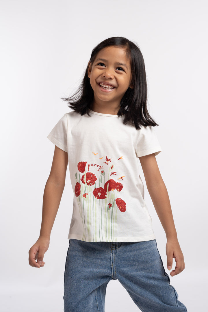 Poney Girls White Dream Garden Short Sleeve Tee