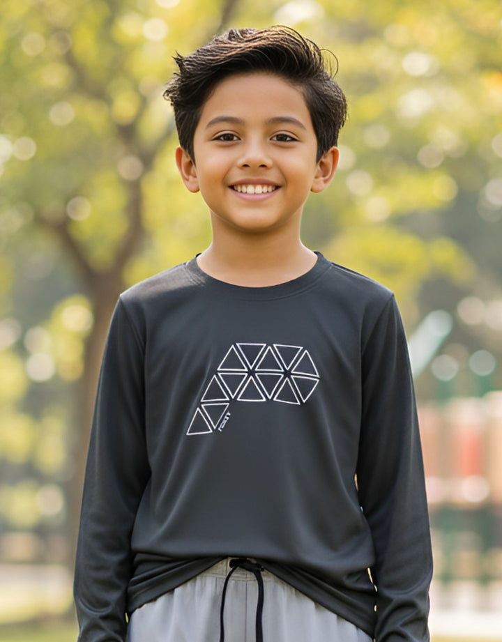 Dark Grey Round Neck Long Sleeve Top