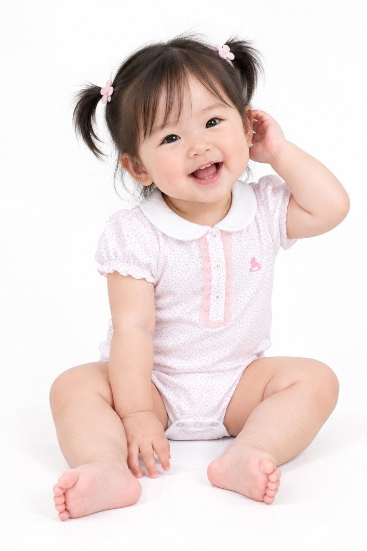 Dotted Print Short Sleeve Polo Bodysuit