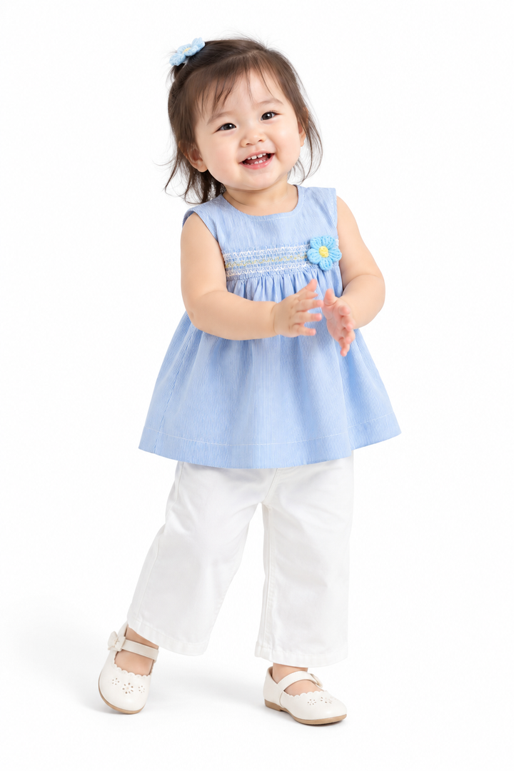 Bubbly Blue Stripe Sleeveless Blouse (2250717WB)