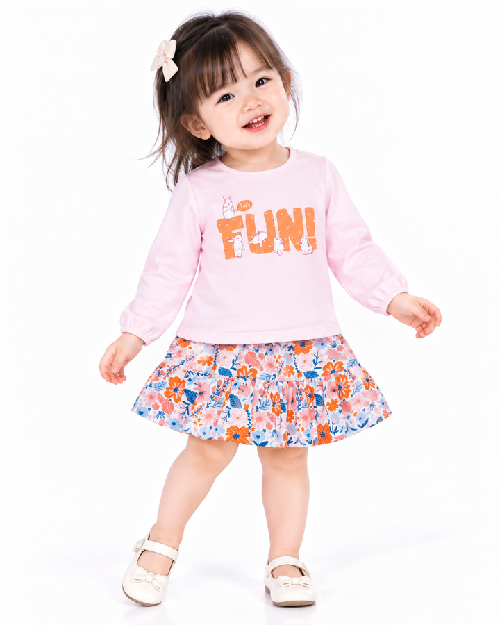 Poney Girls Lt.Pink Fun! Bunnies Long Sleeve Top