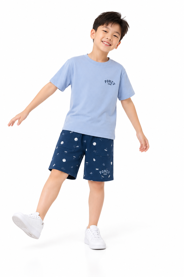 Poney Boys Light Blue Iconic Logo Short Sleeve Tee