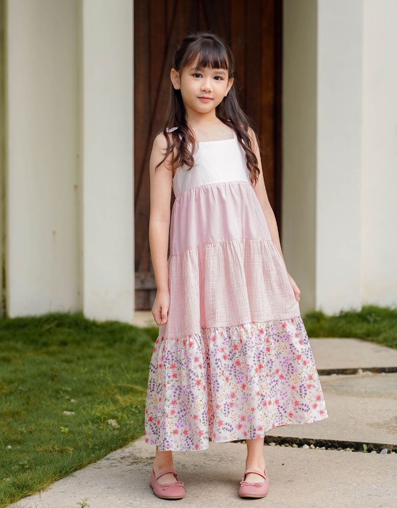 Poney Girls Lt.Pink Midi Layered Sleeveless Dress