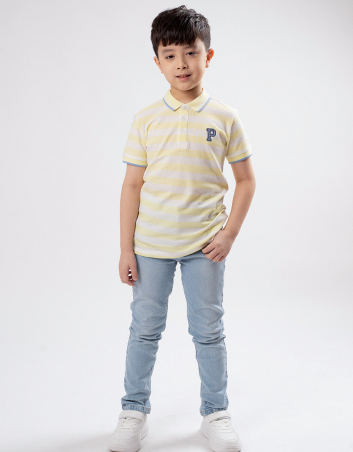 Poney Boys Light Green Jonathan's Striped Short Sleeve Polo