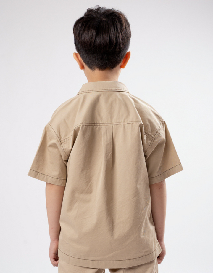 Poney Boys Light Khaki Cargo Short Sleeve Shirt