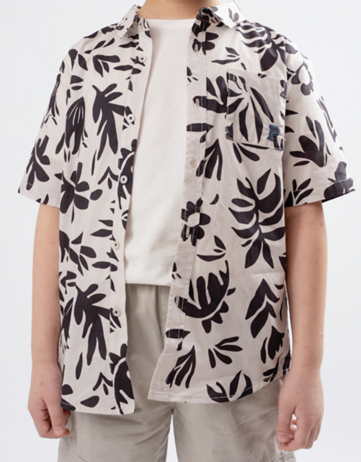Poney Boys Black Hawaiian Short Sleeve Shirt