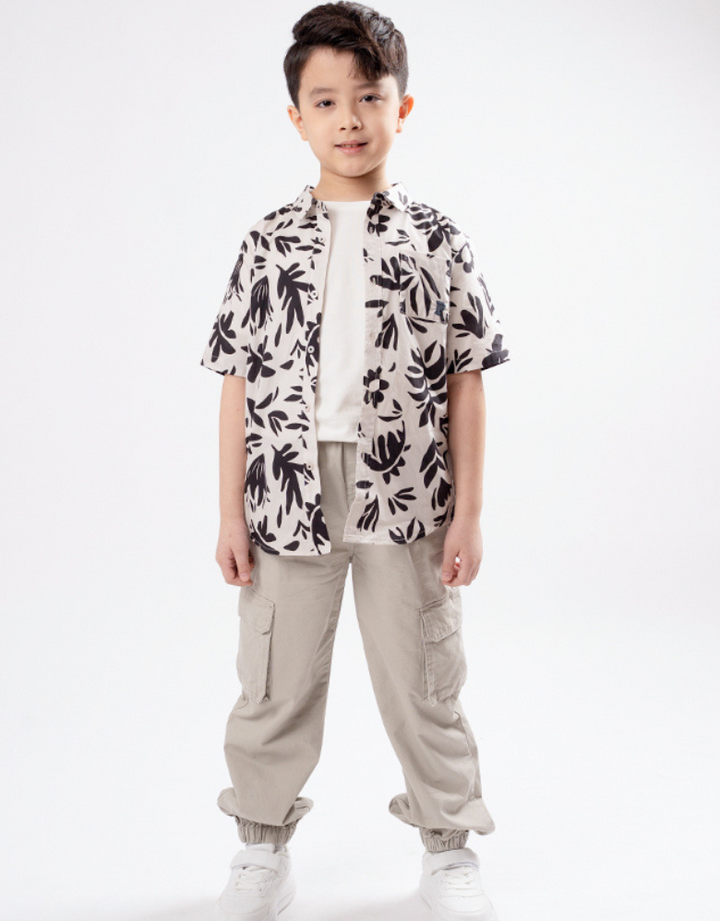 Poney Boys Black Hawaiian Short Sleeve Shirt