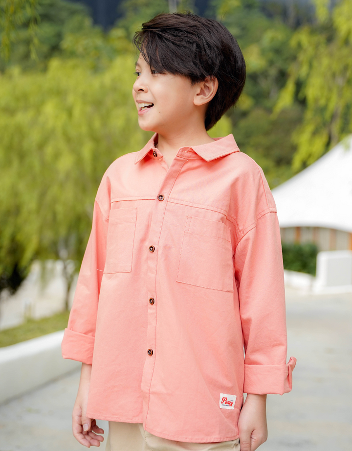 Poney Boys Orange Mandri Collar Long Sleeve Shirt