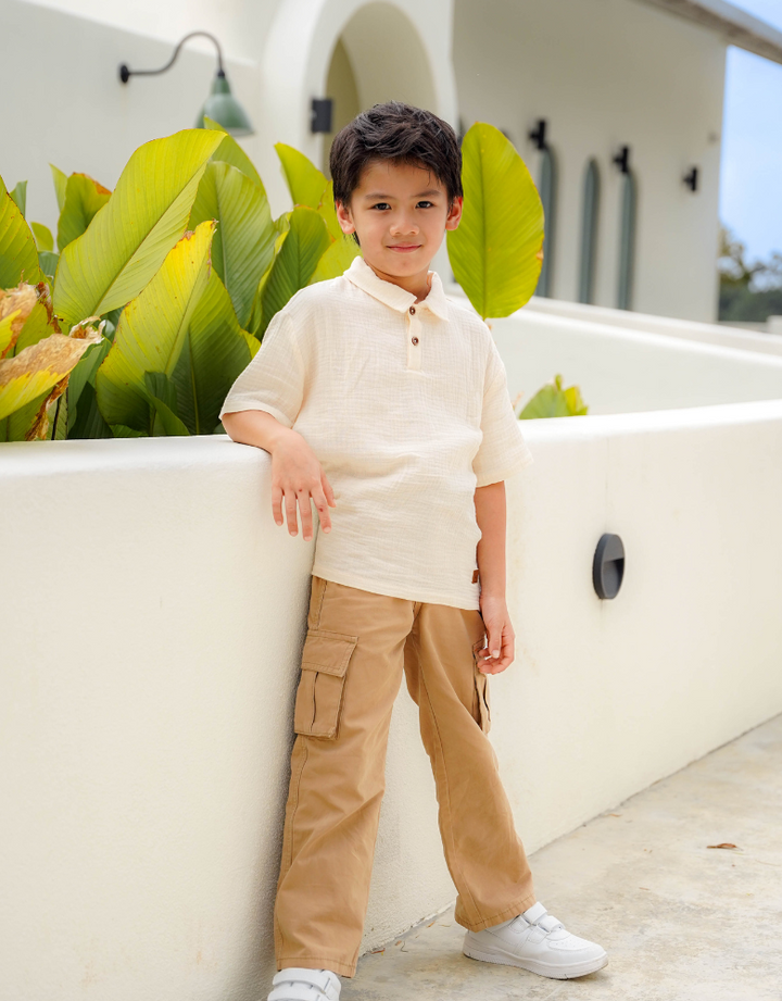 Poney Boys Off White Rustic Short Sleeve Polo Shirt