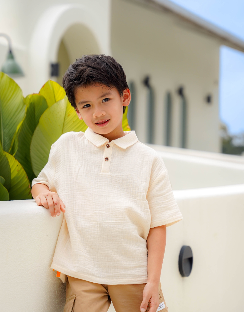 Poney Boys Off White Rustic Short Sleeve Polo Shirt