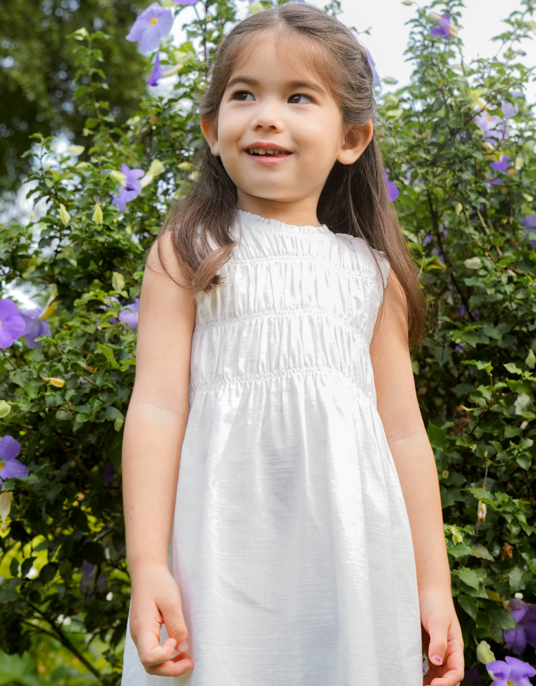 Poney Girls White Flowy Tiered Sleeveless Dress