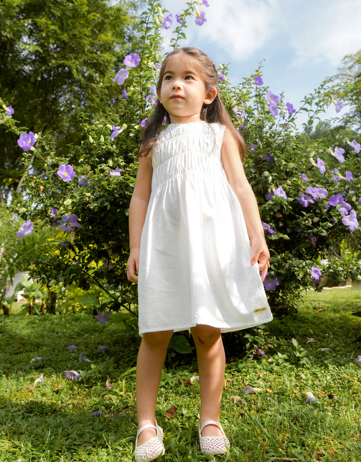Poney Girls White Flowy Tiered Sleeveless Dress