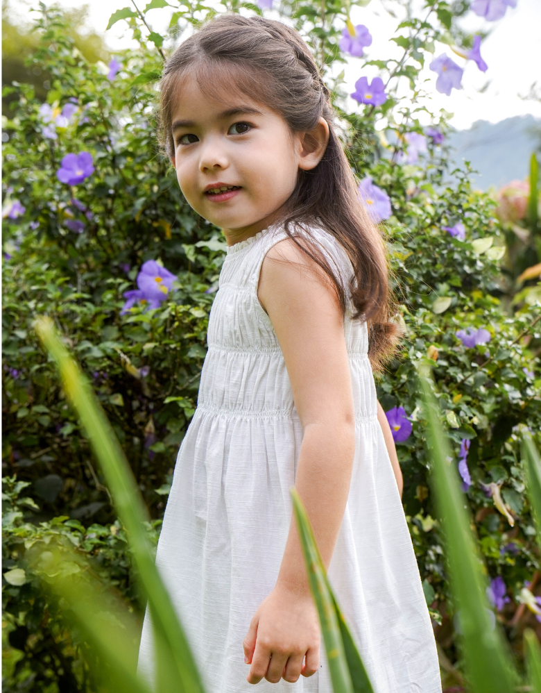 Poney Girls White Flowy Tiered Sleeveless Dress