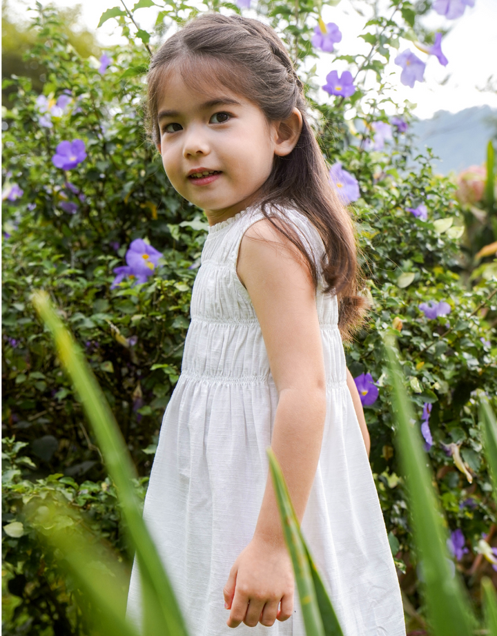Poney Girls White Flowy Tiered Sleeveless Dress