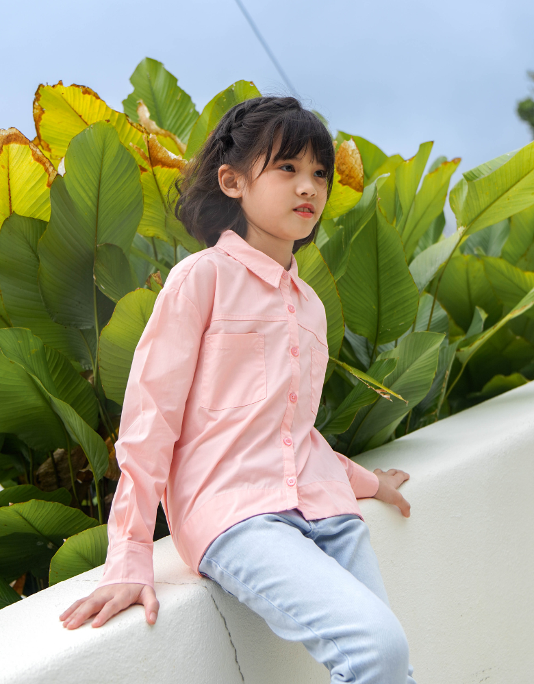 Poney Girls Pink Hi-Lo Oversized Long Sleeve Shirt
