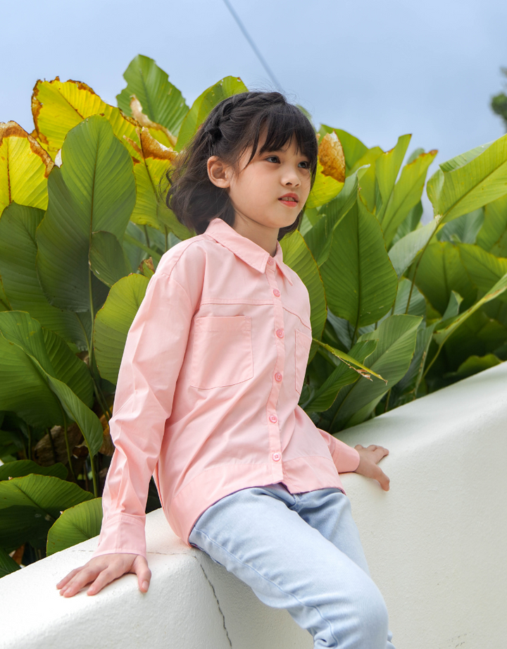 Poney Girls Pink Hi-Lo Oversized Long Sleeve Shirt