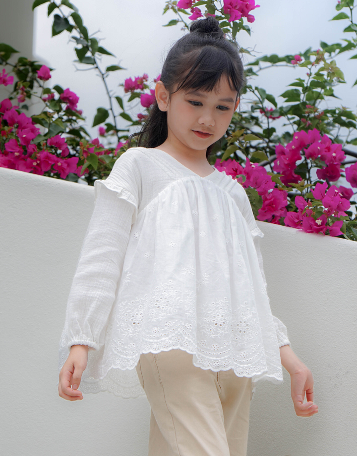 Poney Girls Cream Bishop Long Sleeve Blouse