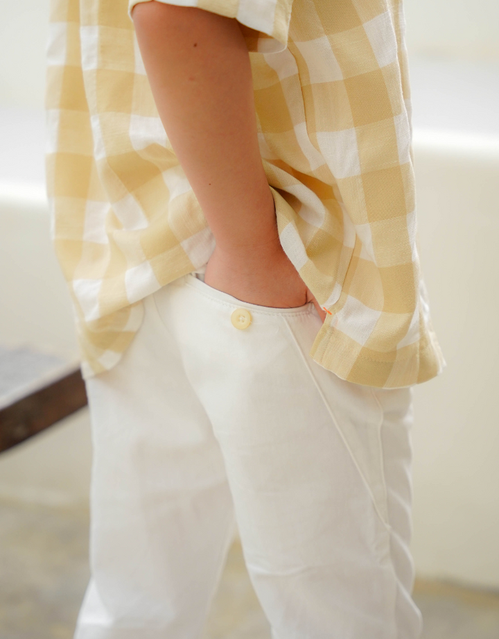 Poney Boys Cream Front Pleated Linen Long Pants