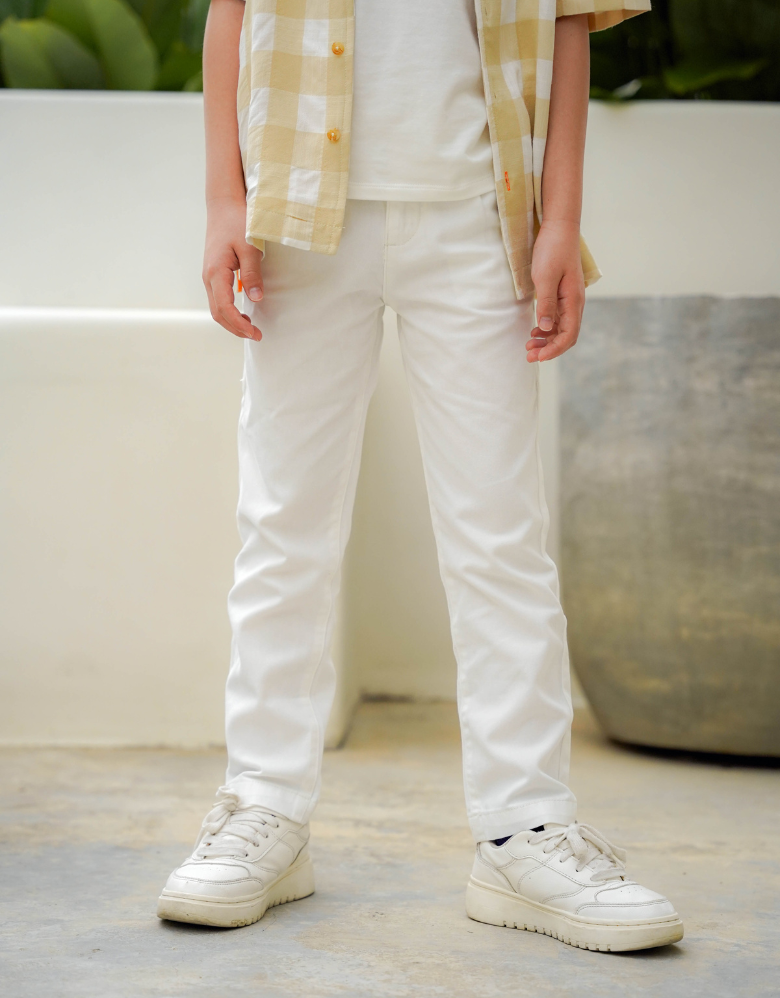 Poney Boys Cream Front Pleated Linen Long Pants