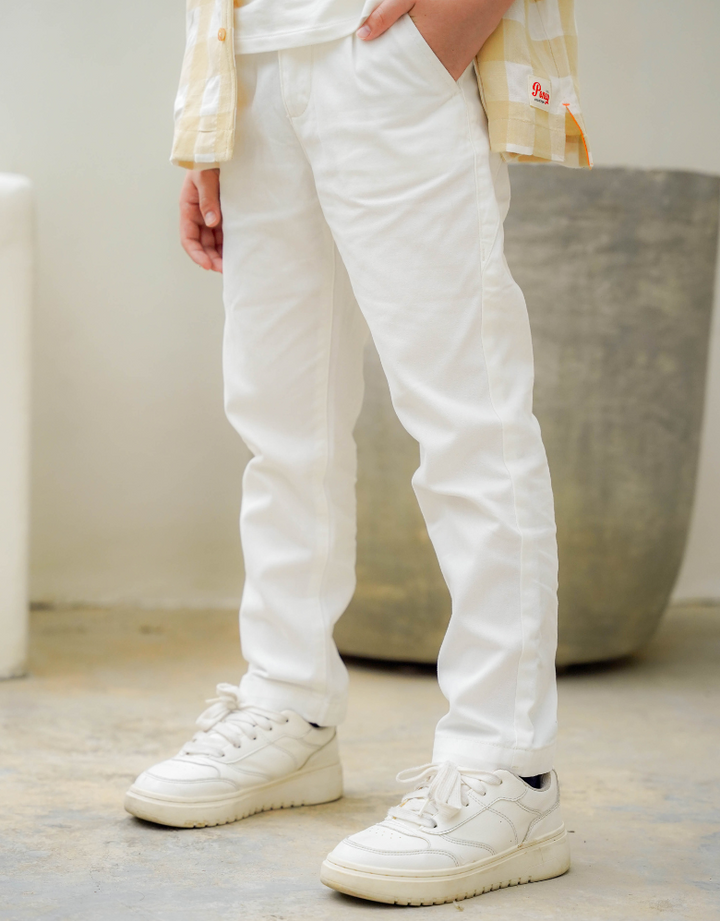 Poney Boys Cream Front Pleated Linen Long Pants