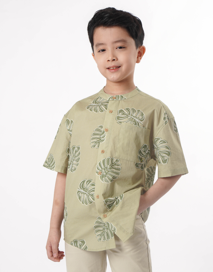 Monstera Leaf Loose Fit Short Sleeve Shirt