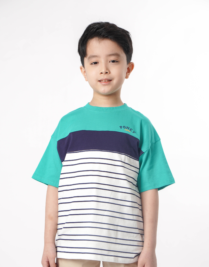 Poney Boys Green Stripes in Oversized Style Short Sleeve Tee 2250038