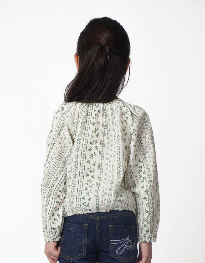 Green Long Sleeves Printed Cotton Blouse