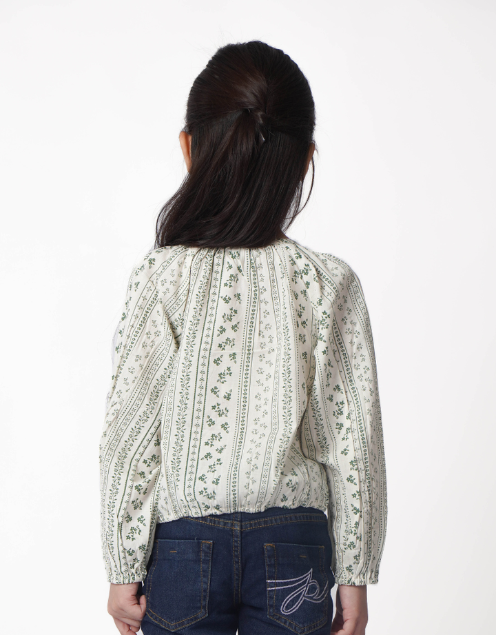 Green Long Sleeves Printed Cotton Blouse