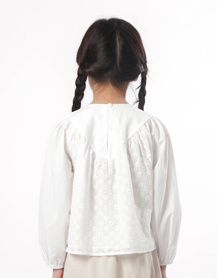 White Long Sleeves Embroidered Cottton Blouse