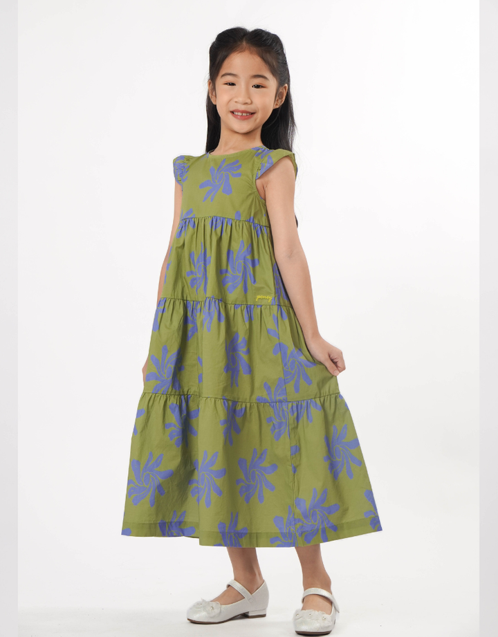 Verdant Ruffle Short Sleeve Midi Dress