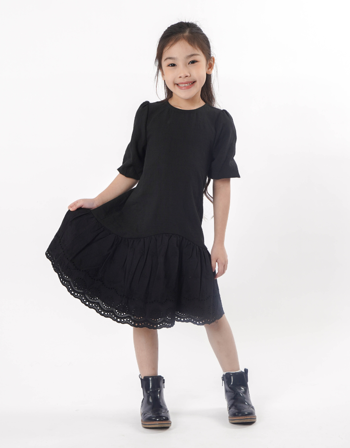 Black Noir Broderie 3/4 Sleeve Dress