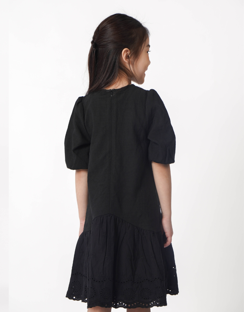Black Noir Broderie 3/4 Sleeve Dress