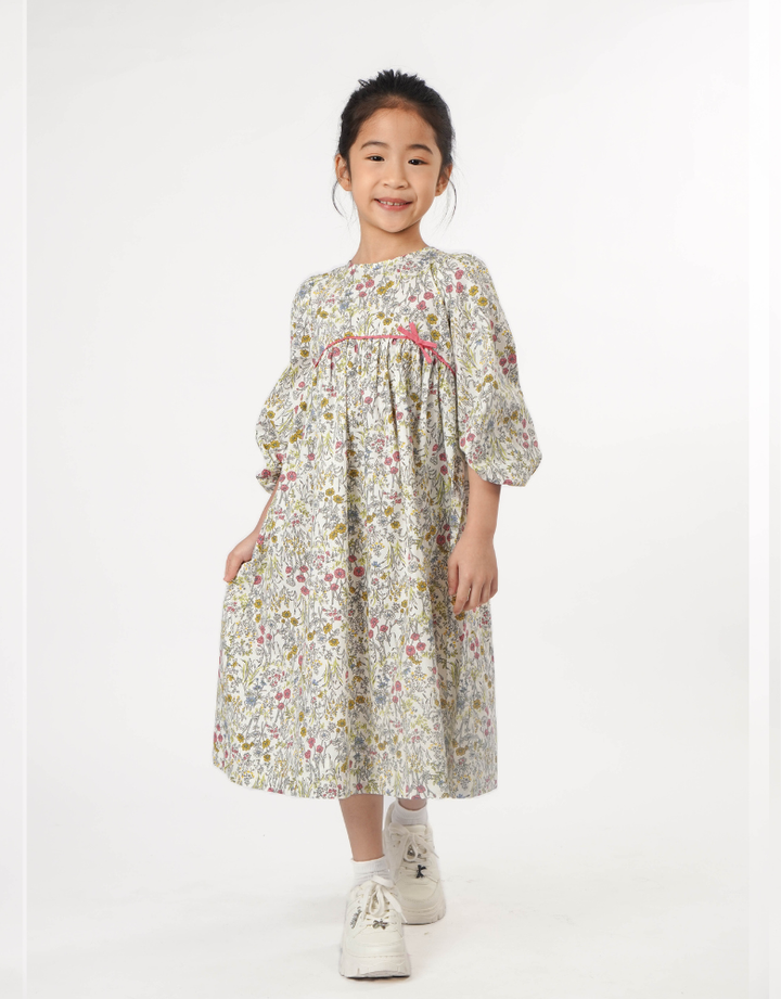 Poney Girls Floral 3/4 Sleeve Maxi Dress