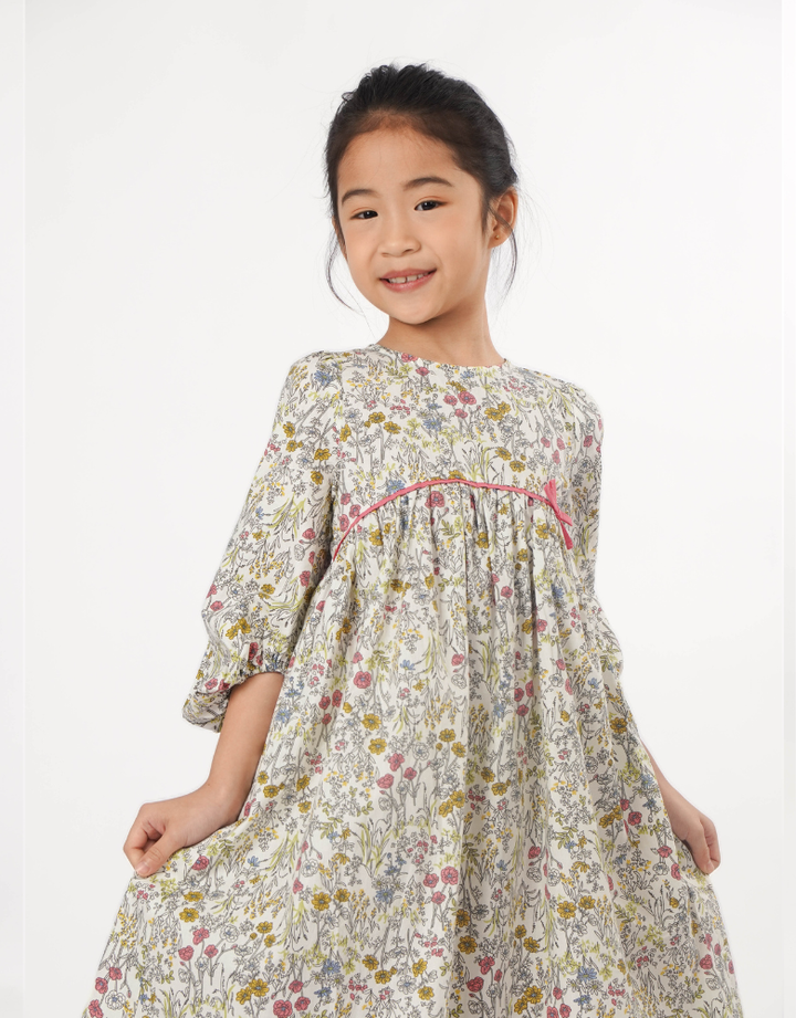 Poney Girls Floral 3/4 Sleeve Maxi Dress