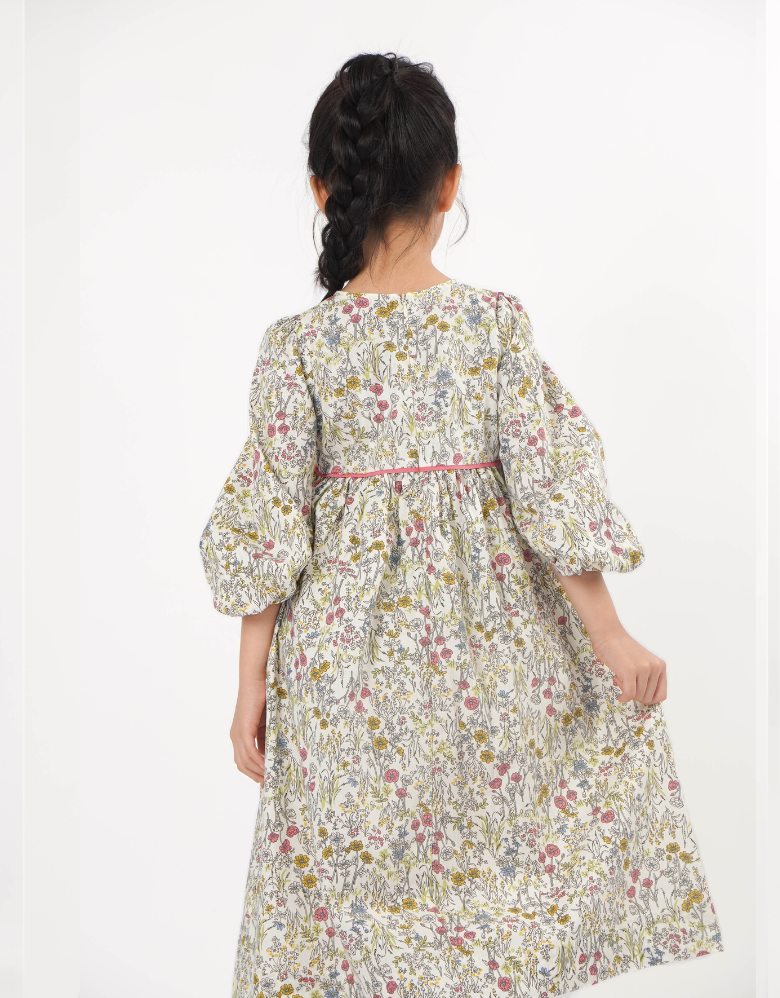 Poney Girls Floral 3/4 Sleeve Maxi Dress