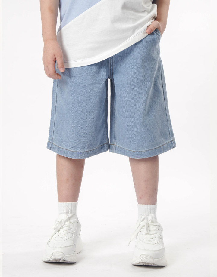 Denim Wide Leg Bermuda Shorts