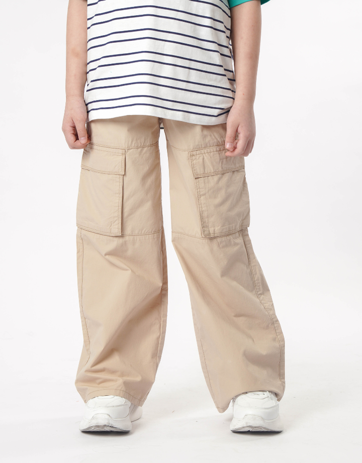 Khaki Loose Fit Cargo Long Pants