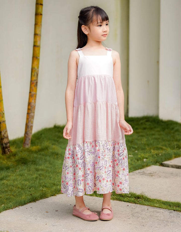 Poney Girls Lt.Pink Midi Layered Sleeveless Dress