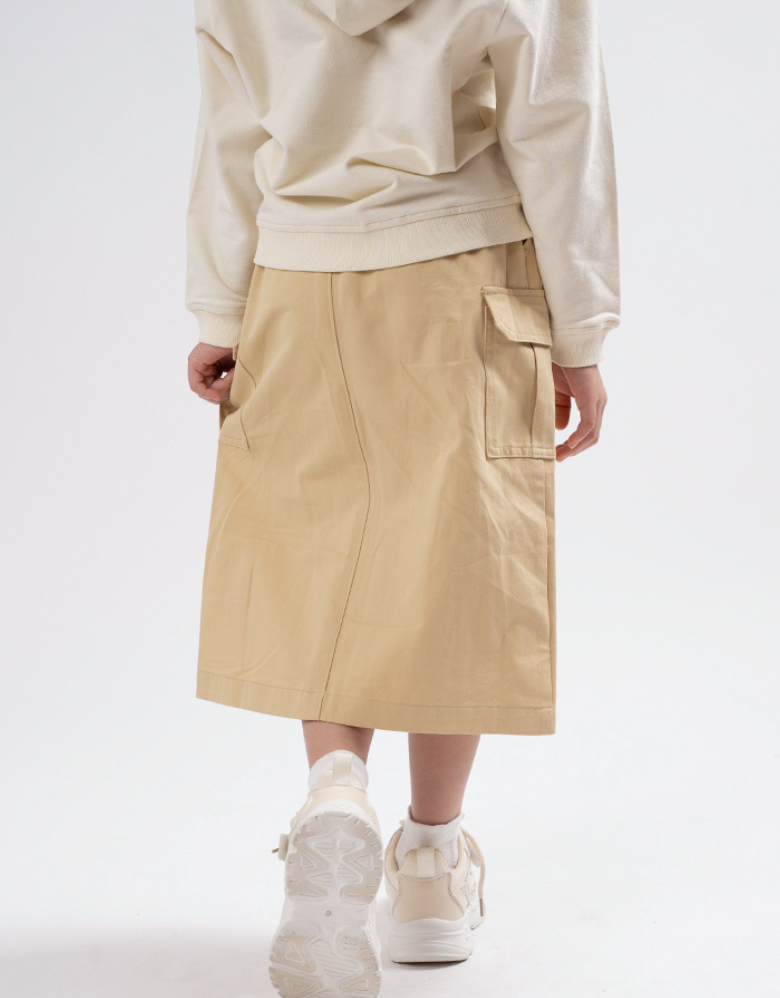 Poney Girls Khaki Twill Cargo Long Skirt