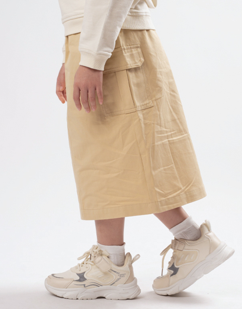 Poney Girls Khaki Twill Cargo Long Skirt