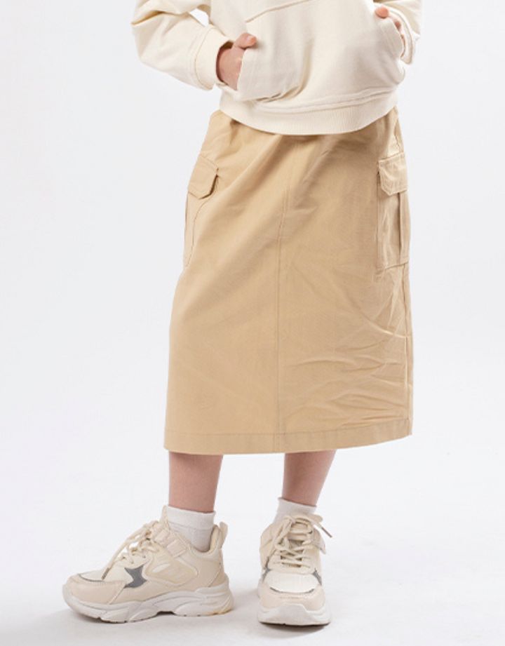 Poney Girls Khaki Twill Cargo Long Skirt