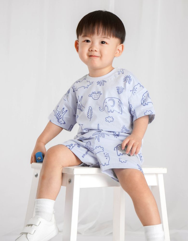 Blue Safari Short Sleeves Top & Bermuda Set