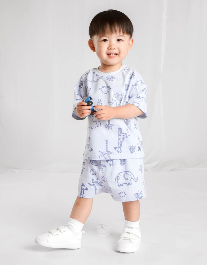 Blue Safari Short Sleeves Top & Bermuda Set