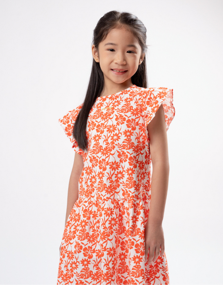 Poney Girls Red Tropical Charm Short Sleeve Dress