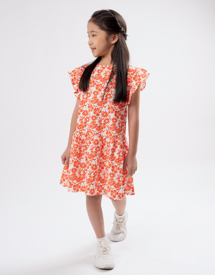 Poney Girls Red Tropical Charm Short Sleeve Dress