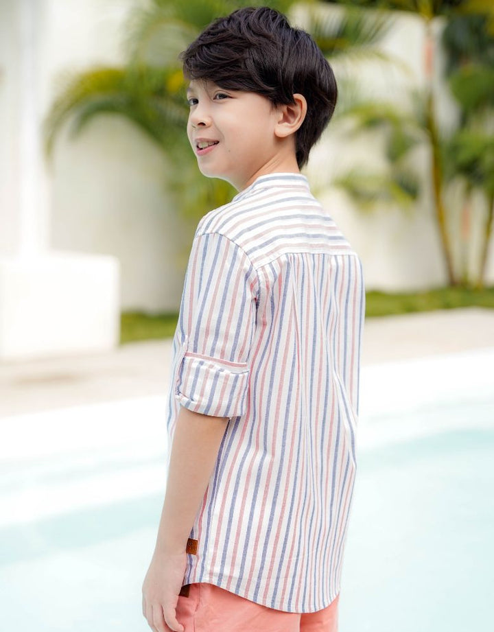 Poney Boys Red Stripe Mao Collar Long Sleeve Shirt