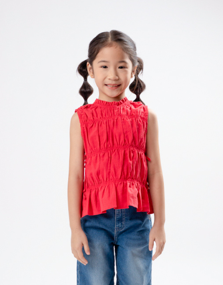 Red Elasticated Mini Bow Blouse