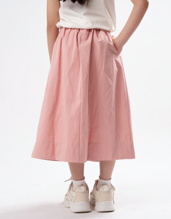 Poney Girls Pink Twill Pleated Long Skirt