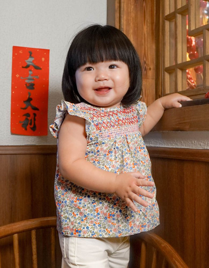 Smocked Floral Cotton Dress