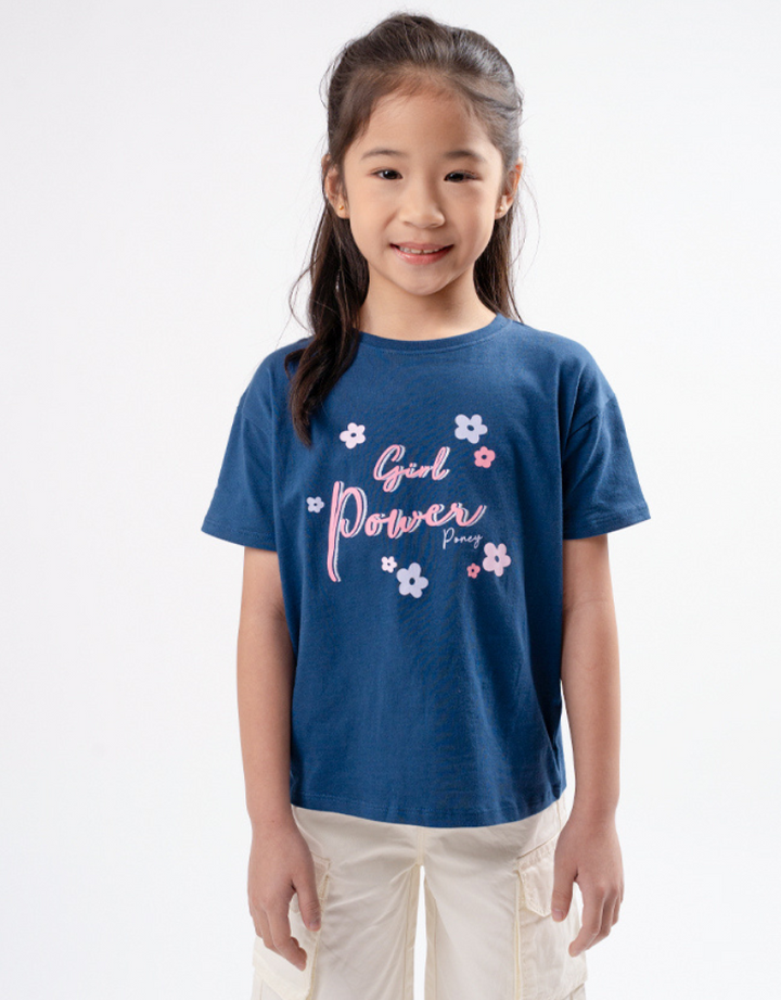 Poney Girls Girl Power Short Sleeve Navy Tee